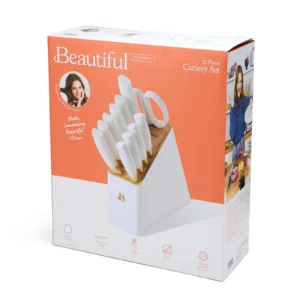 Beautiful 12-Piece White Stainless Steel Knife Block Set - Soft-Grip Handles